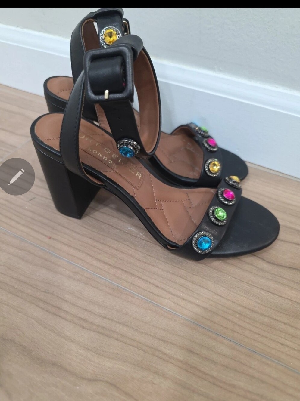 Kurt Geiger London Octavia Ankle Strap Sandal, Black Multicolor Jewels, 36/6
